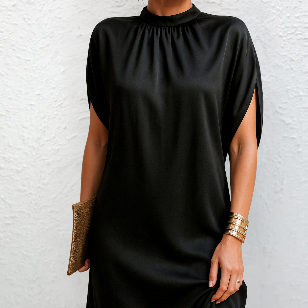 Judy™ | Elegante mini abito in raso con collo alto