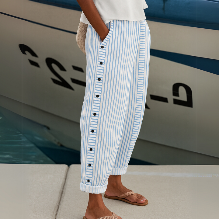 Caitlin | Pantaloni a Bottoni a Strisce Eleganti