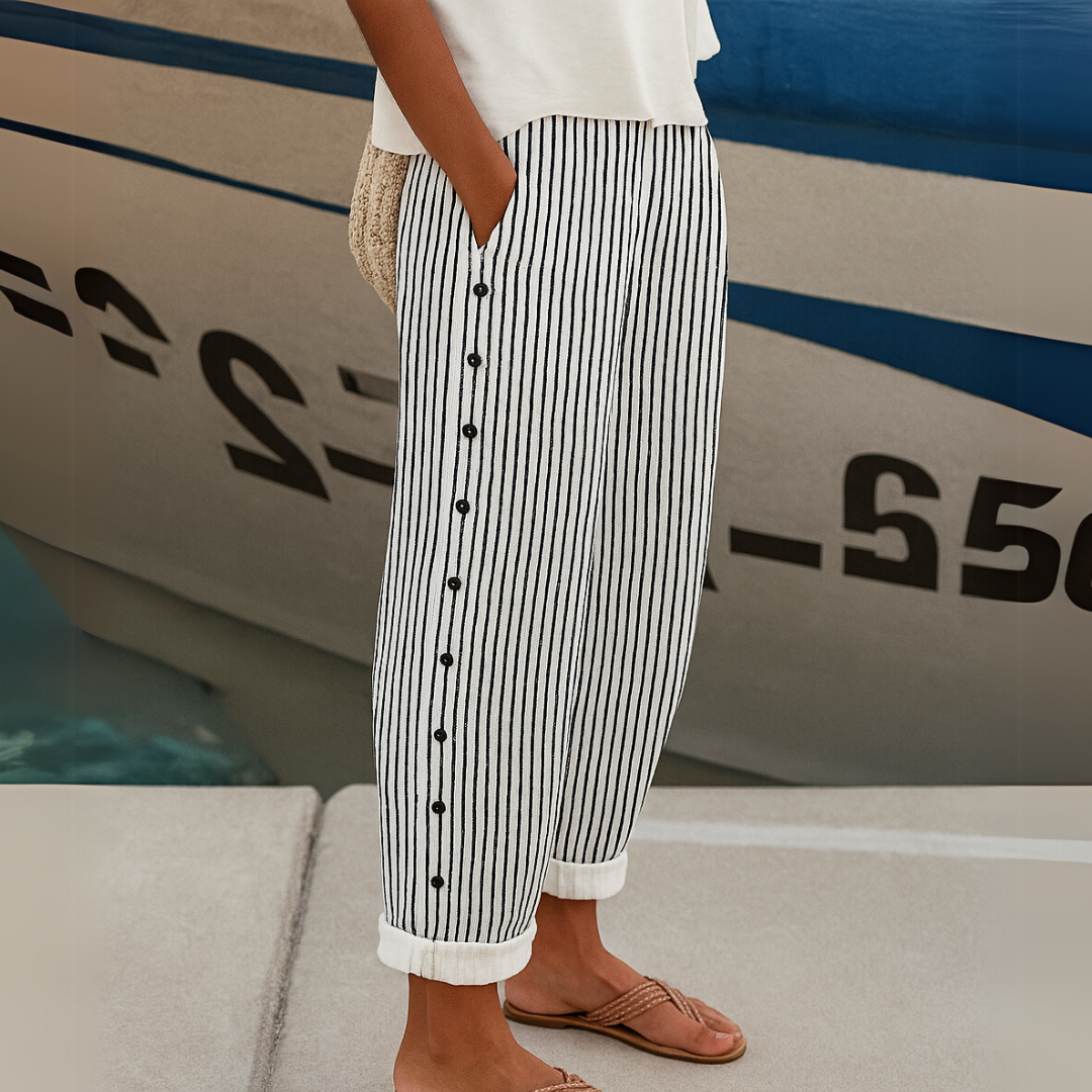 Caitlin | Pantaloni a Bottoni a Strisce Eleganti