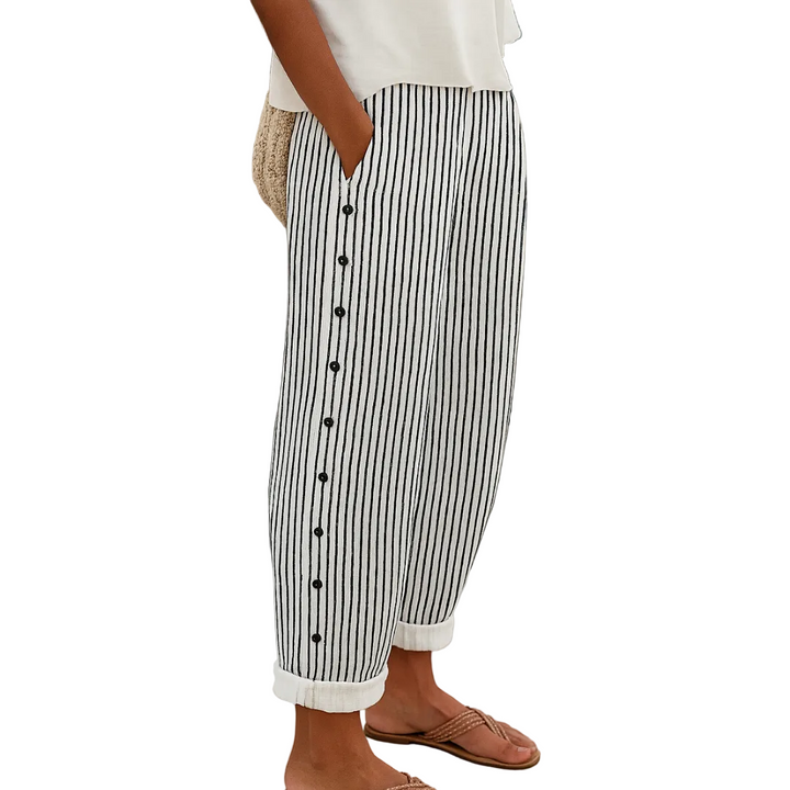 Caitlin | Pantaloni a Bottoni a Strisce Eleganti