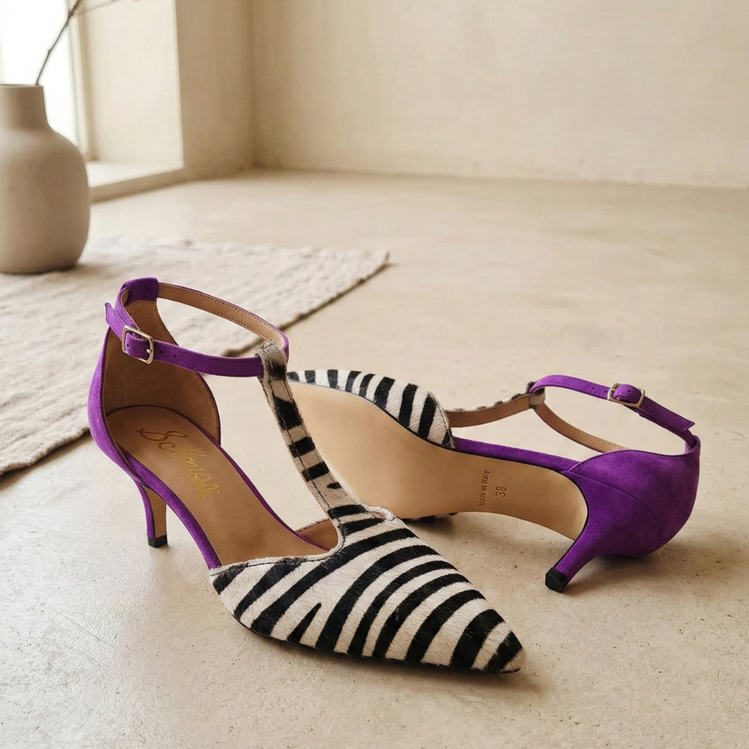 Alessia™ | Décolleté Zebrato con Tacco Viola