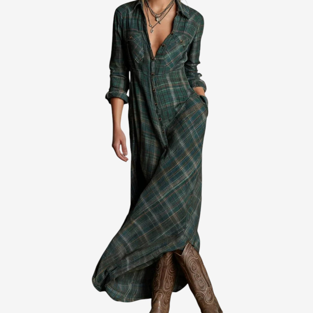 Rosa™ | Elegante abito camicia lungo a quadri