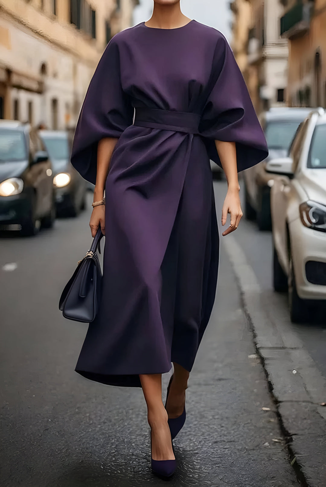 Grace™ | Abito Elegante con Maniche a Lanterna e Cintura
