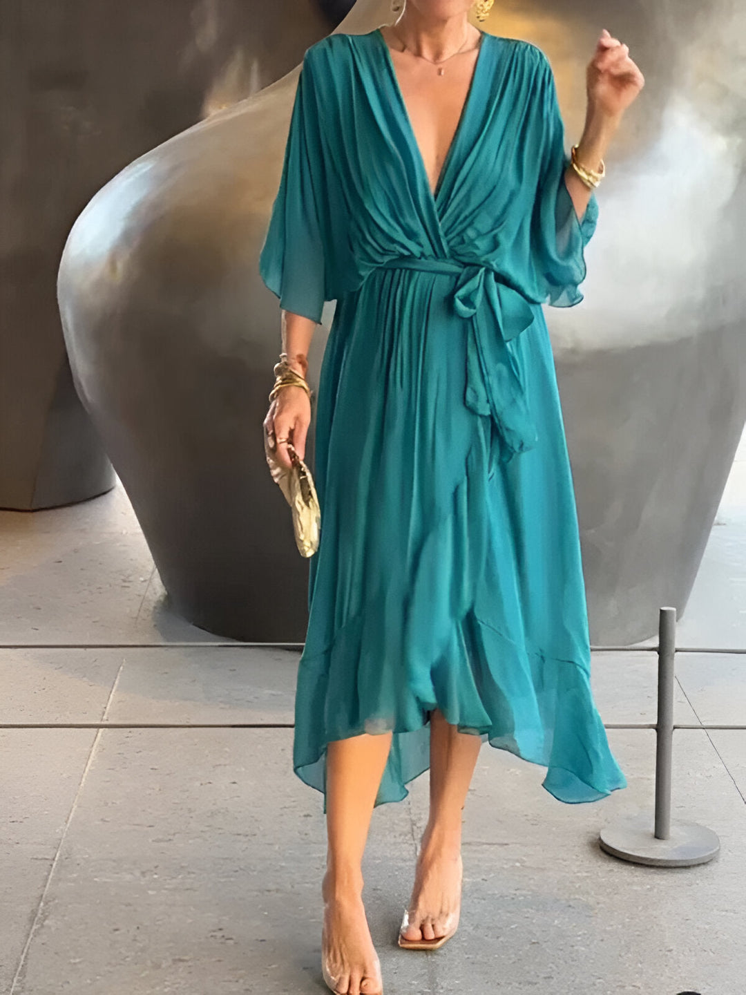 Daniela™ | Elegante abito midi plissettato con fiocco